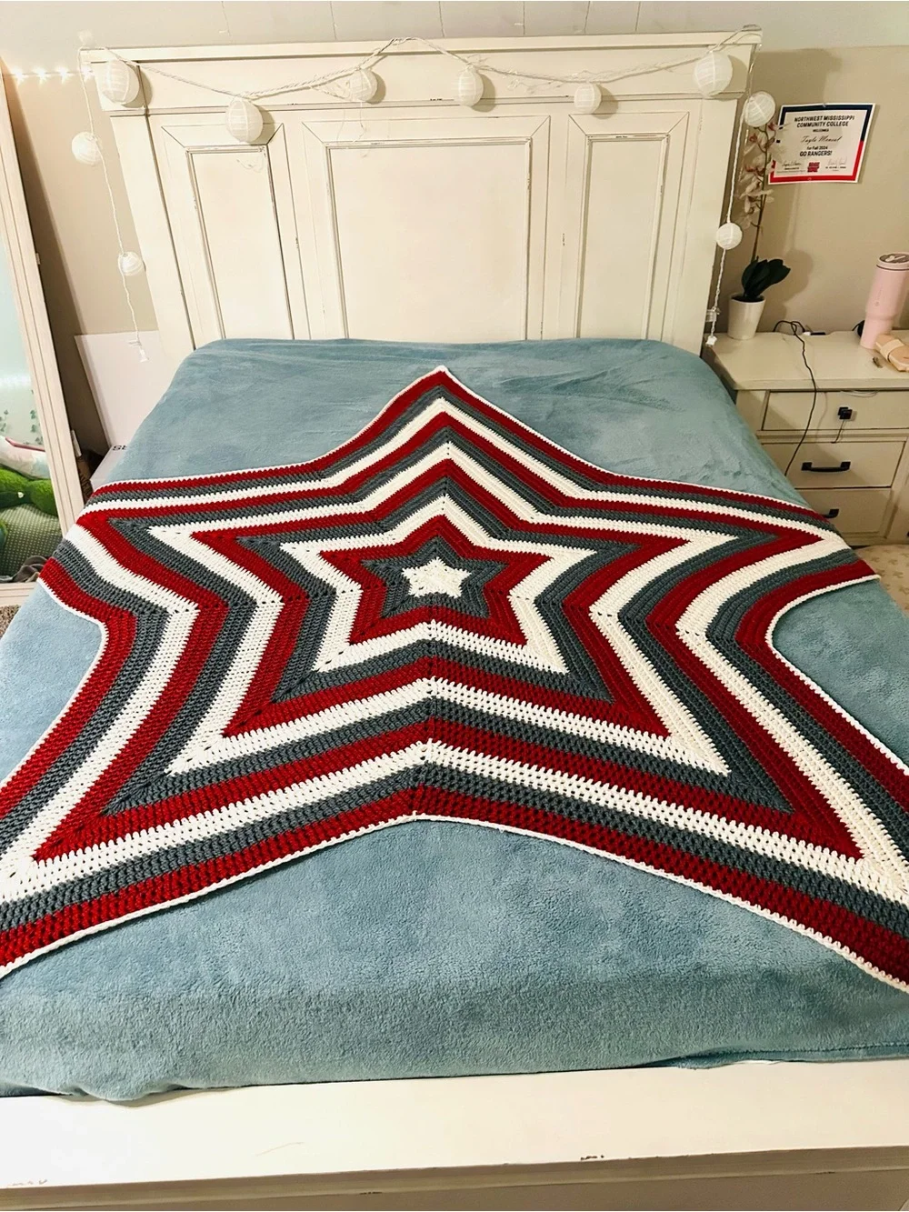 Handmade Star Crochet Throw Blanket - Red, White & blue🇺🇸